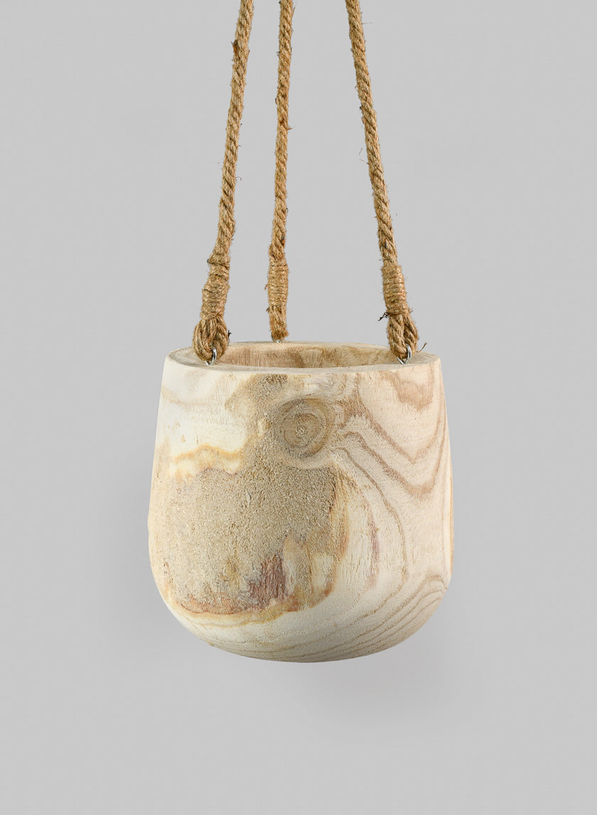 kiri wood hanging planter Paulownia Wood Hanging Pot – Pondside Nursery