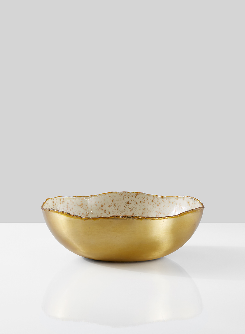 Gold & Ivory Speckled Enamel Bowl